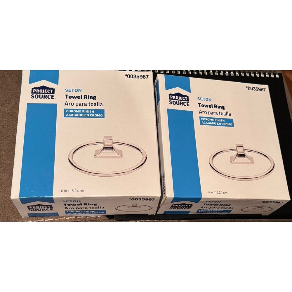 (2 Lot) Project Source Seton 6” Towel Rings Holders Chrome Finish New!